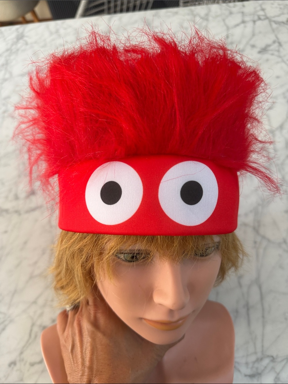Red Monster Fuzzy Hair Costume Headband Adult OS